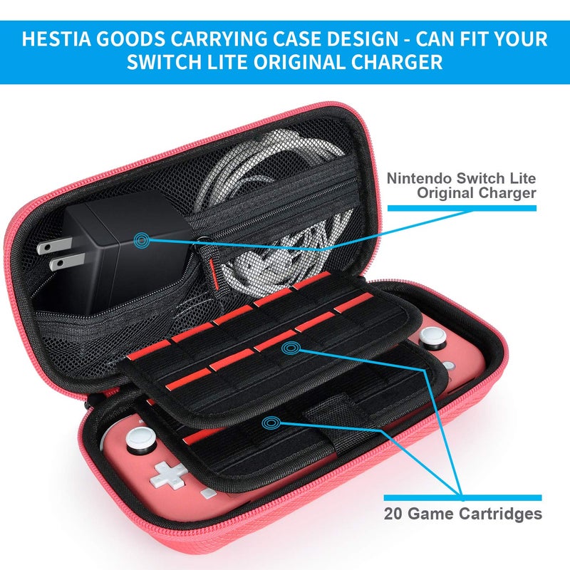 daydayup حافظة داي داي أب متوافقة مع نينتندو سويتش لايت مع 2 واقي شاشة و 6 قطع قبضة إبهام، 20 علبة ألعاب صلبة للسفر لحمل جهاز سويتش لايت والإكسسوارات، أحمر - Image 2